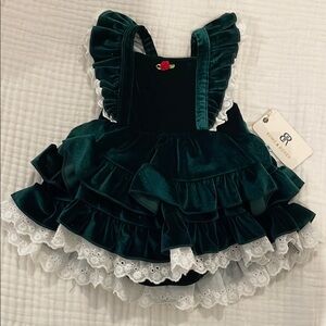 Bums & Roses NWT Elegant Green Velvet baby dress.